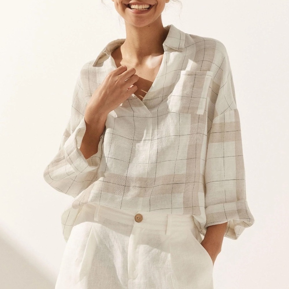 Lintico Linen Plaid Oversized Pocket Shirt NWT - Picture 6 of 6